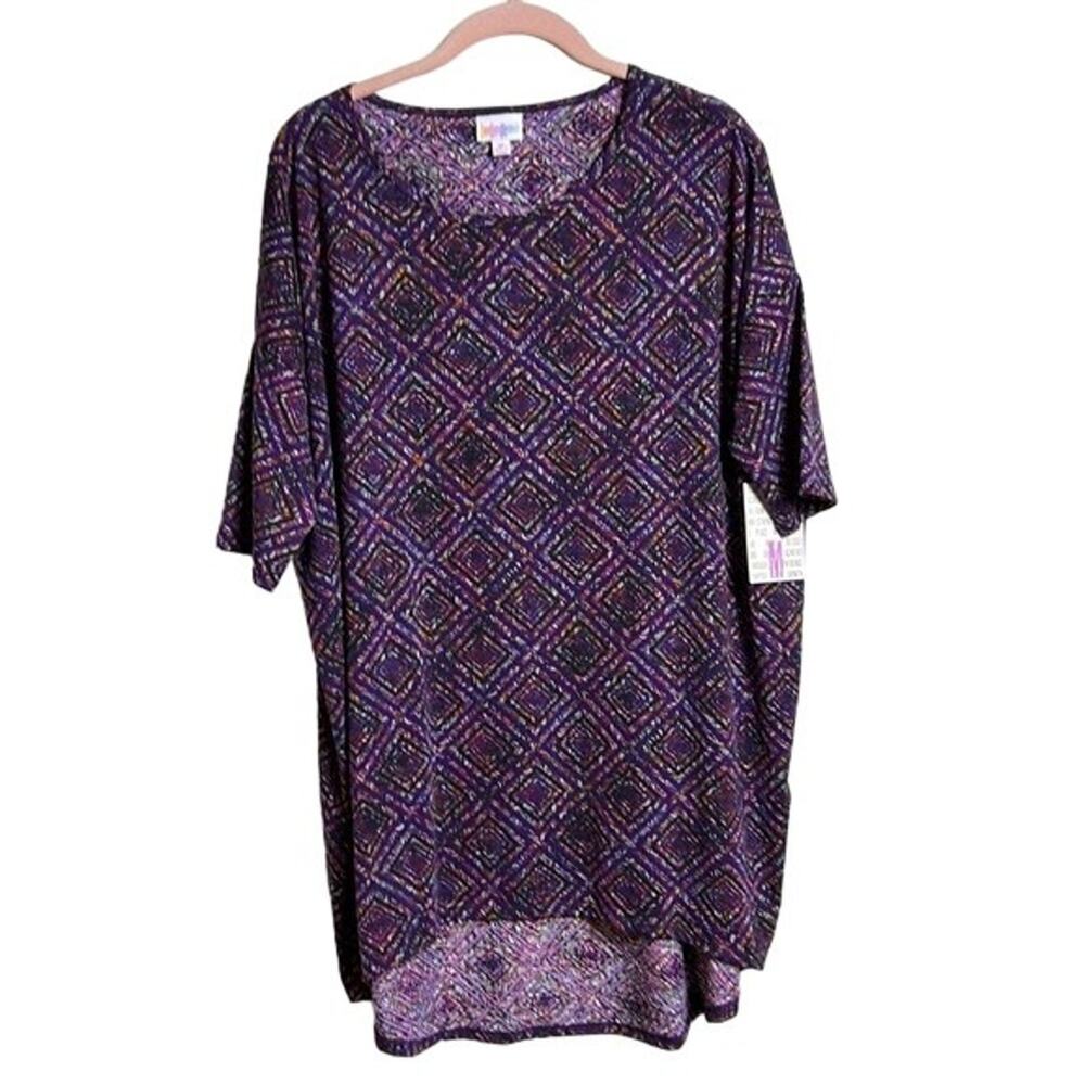 M Tunic Hi Low Blouse Casual Geometric Purple Diamond NWT LuLaRoe Irma Comfy
